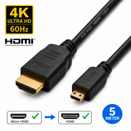 Micro-HDMI naar HDMI Kabel - 5 Meter 4Kp60